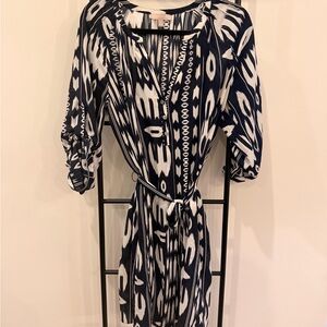 Banana Republic Long Sleeve Dress in Navy and White Pattern